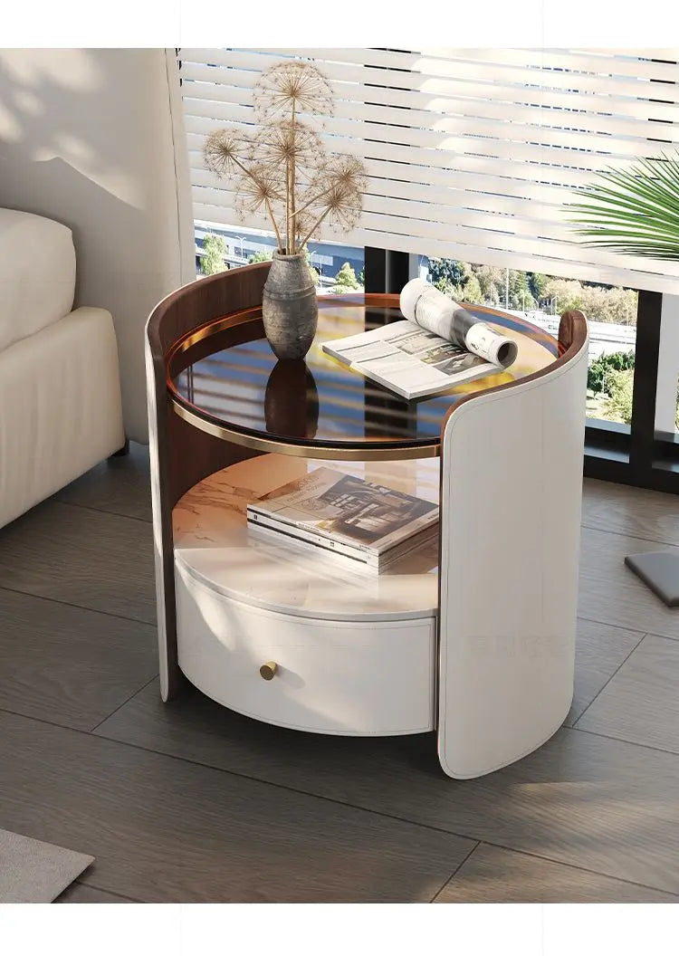 Modern Italian Round Bedside Table: Minimalist Design, Luxury & High-End Storage for Home Bedrooms Taj Home Store