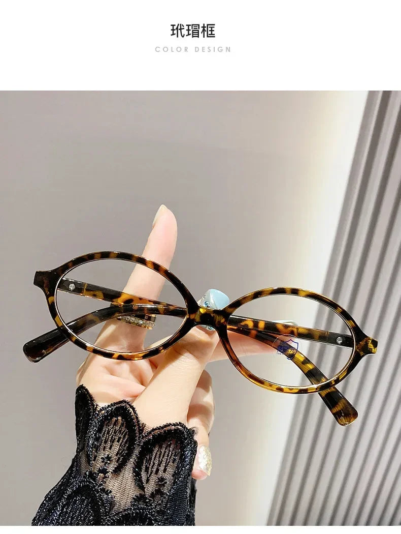 Elliptical Artistic Style Myopia Glasses Retro Small Frame Flat Lenses Ultra Light Finished Near Sight Eyewear Fashion Goggles Taj Home Store