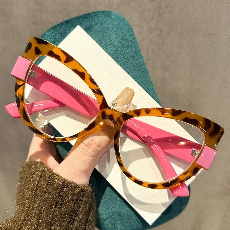 New Fashionable High-definition Cat Eye Glasses with Large Frame Color Blocking Design and Multi-color Anti Blue Light Glasses