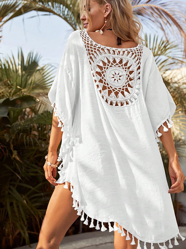 Beach Cover Up Women Knitted Sunflower Beach Wear Fringe Tunic Ladies Bathing Suit Cover-ups Bikini Ups Bathing Suit Beachwear Taj Home Store