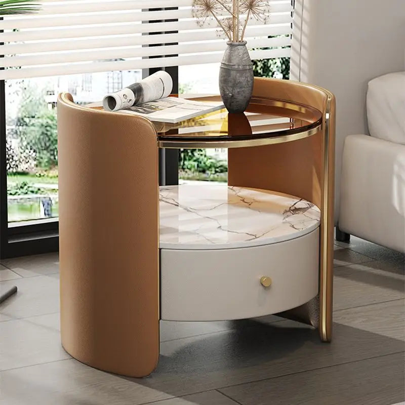Modern Italian Round Bedside Table: Minimalist Design, Luxury & High-End Storage for Home Bedrooms Taj Home Store