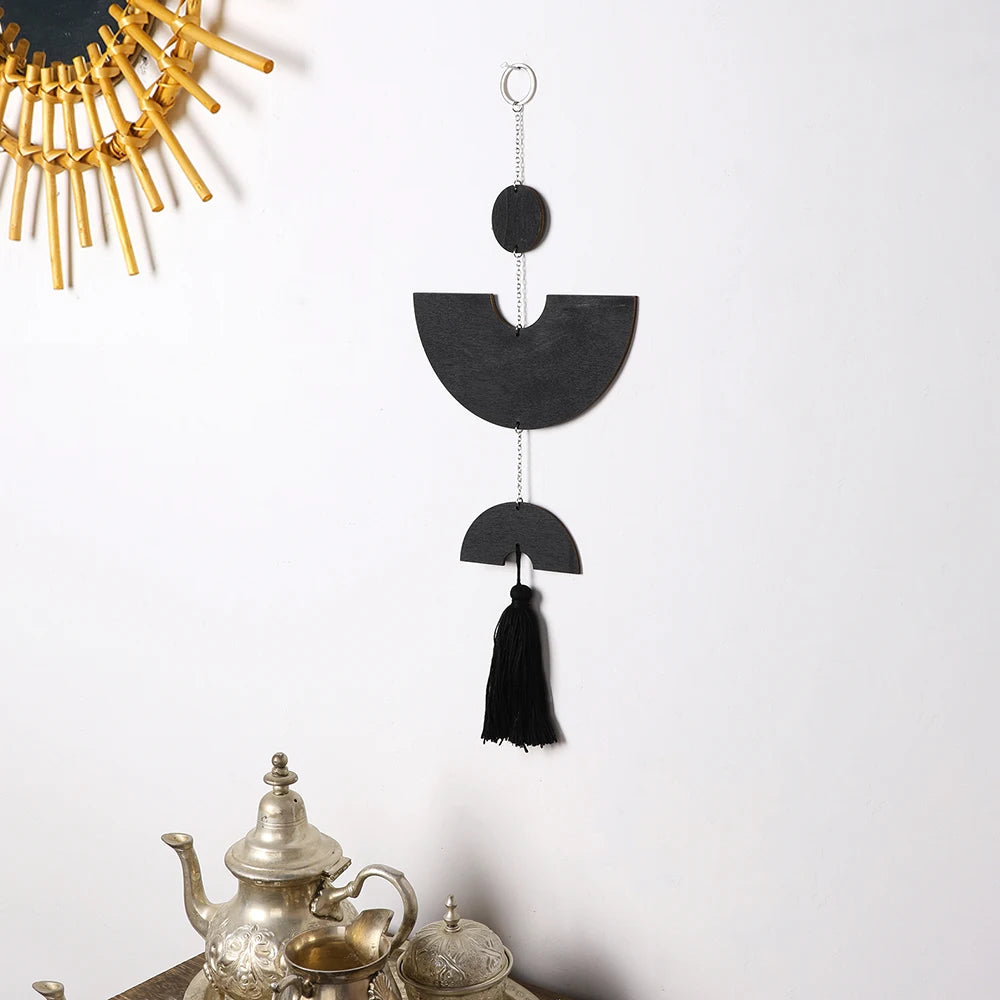 Boho Room Decor Black Wall Art Wood Dream Catcher Geometric Farmhouse Tassel Macrame Wall Hanging Bedroom Rustic Decor for Home Taj Home Store