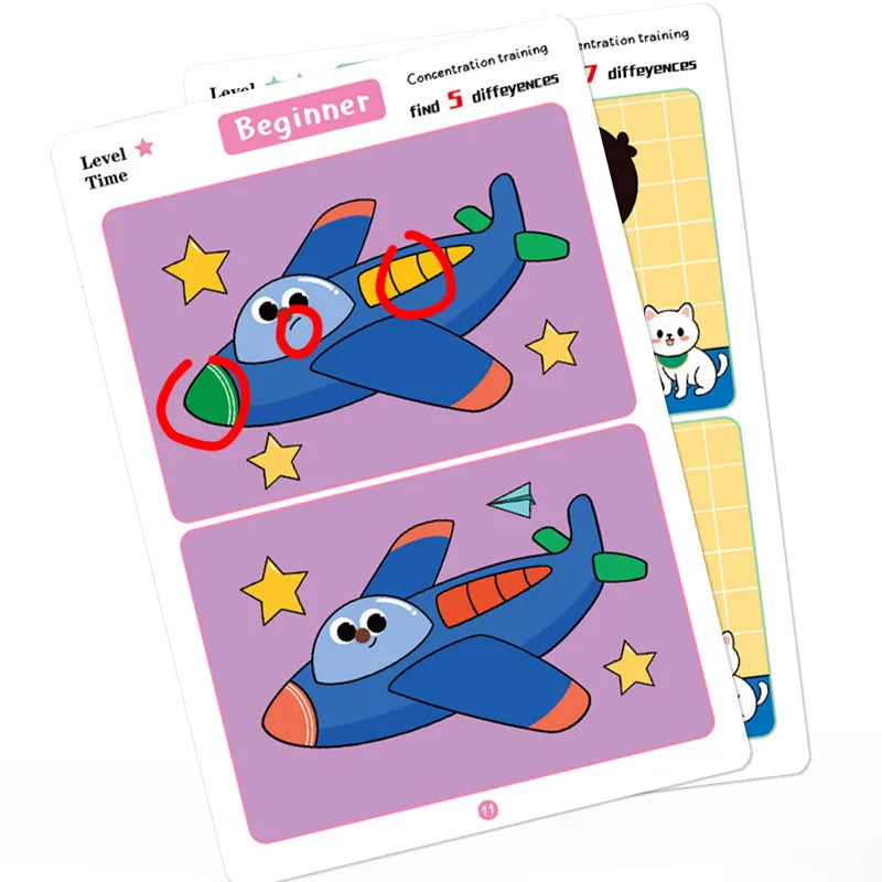 Find Differences Card Game Reusable Cartoon Educational Puzzle for Kids Three Difficulty Levels for Focus Attention Training Taj Home Store