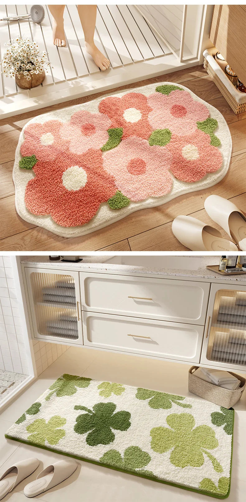 Bathroom Mat, Absorbent Anti Slip, Dirt Resistant Door Mat for Bathroom Entrance,Foot Mat, Flocking, Wave Shaped,Home Decoration Taj Home Store