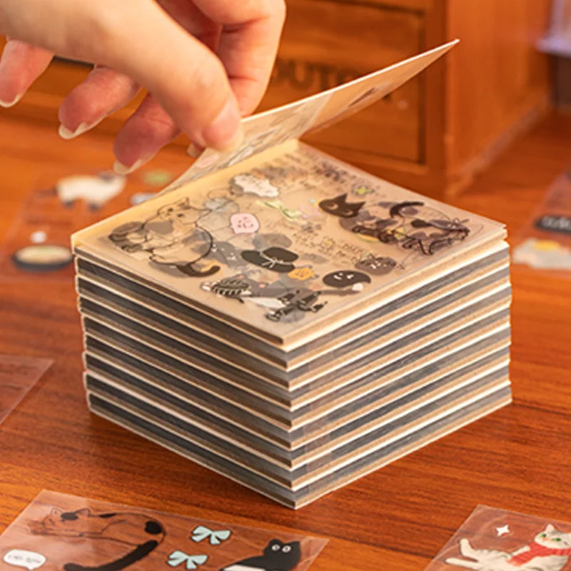 20pcs Corner Cats PET Square Sticker Book for Journal Scrapbooking Planner Decoration Waterproof Cute Animal Stickers, Mr. Paper Taj Home Store