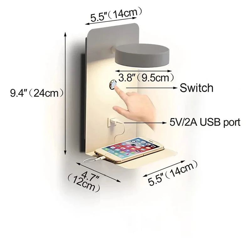 Bedroom Led Wall Lamps with USB Charge Wall Light Indoor Lamp for Living Room Decor Wall Panels with Switch Aisle Modern Sconce Taj Home Store