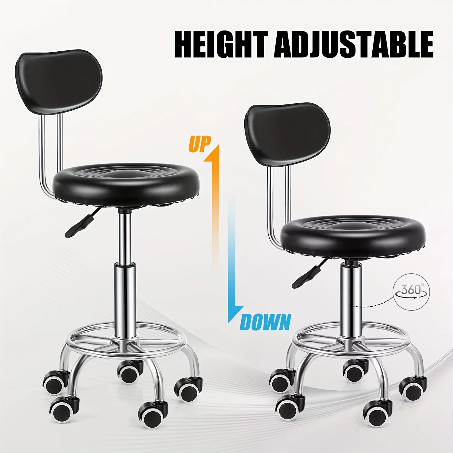 Heavy-Duty 181.44 KG Capacity Bar Stool with Backrest - Hydraulic Height Adjustment, 360° Swivel Base, PU Leather Cushion Taj Home Store