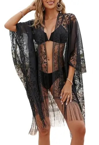 Sexy Elegant Lace Beach Cover Up for Women, Bathing Suit Cover Up, V-Neck Swimsuit Coverup for Poolside, Seaside and Party Taj Home Store