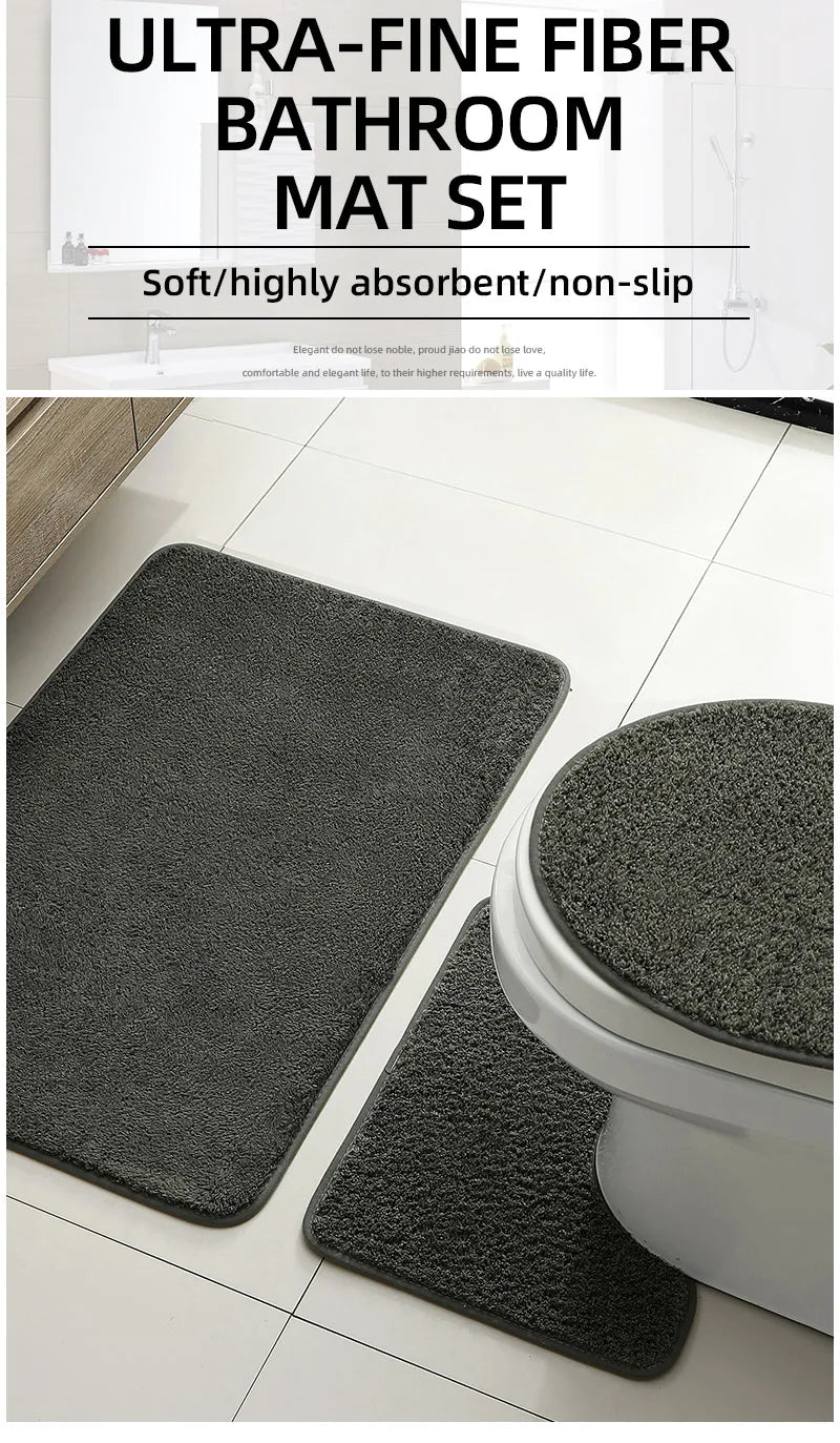Bathroom Carpet 3-Piece Set Soft, Absorbent, Non-Slip, Microfiber Toilet Mat, U-Shaped Foot Pad Taj Home Store
