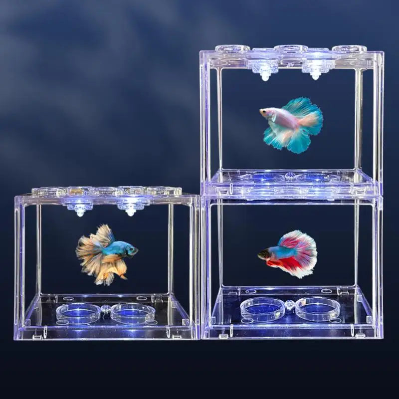 .New.Aquarium Mini Acrylic Fish Tank Reptile Pet Box Stackable Aquarium Cylinder Landscape Seaweed For Home Office Decoration Taj Home Store