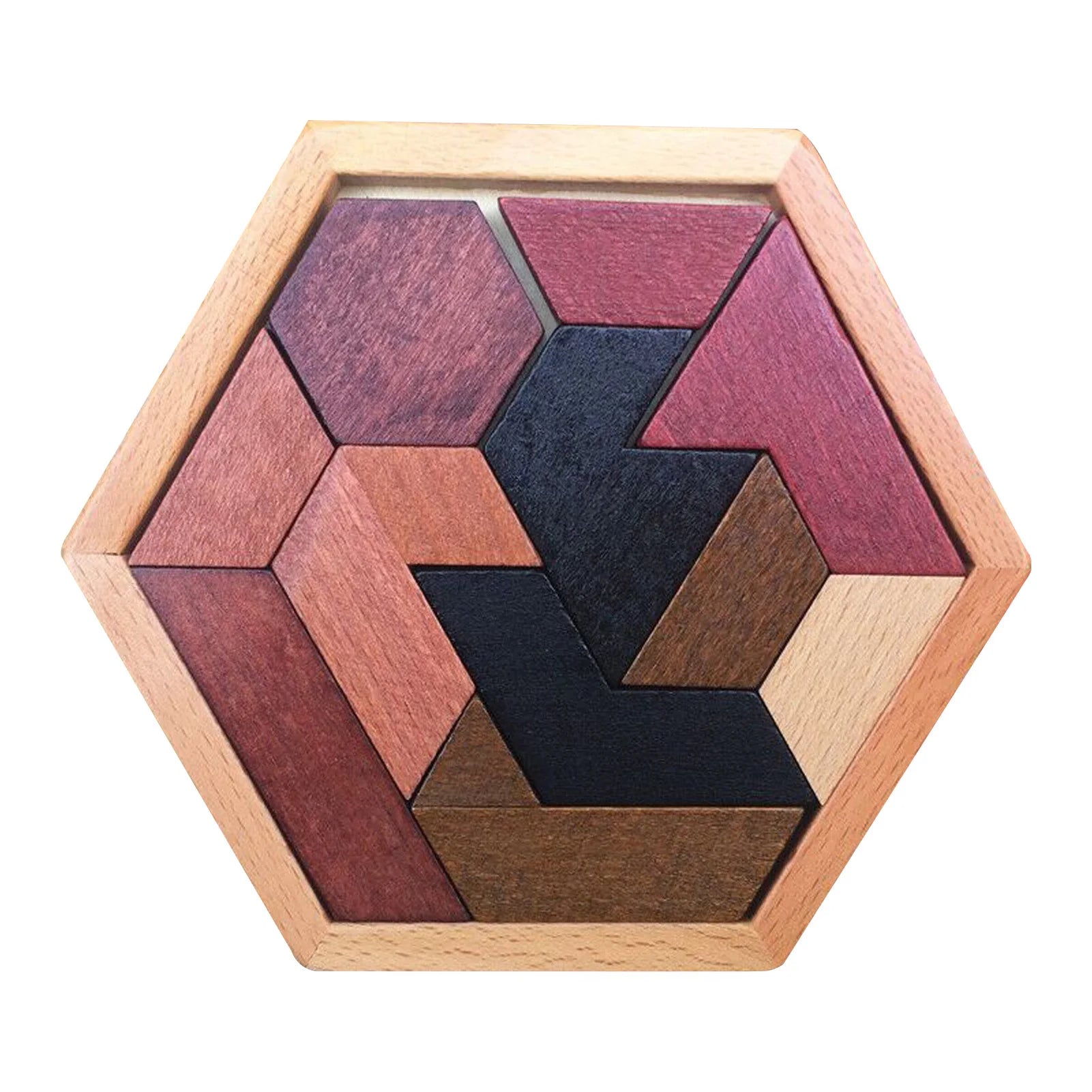 Hexagonal Wooden Geometric Shape Jigsaw Puzzles Chess Game Board Montessori Toys Brain Teaser Educational Intelligence Toys Taj Home Store