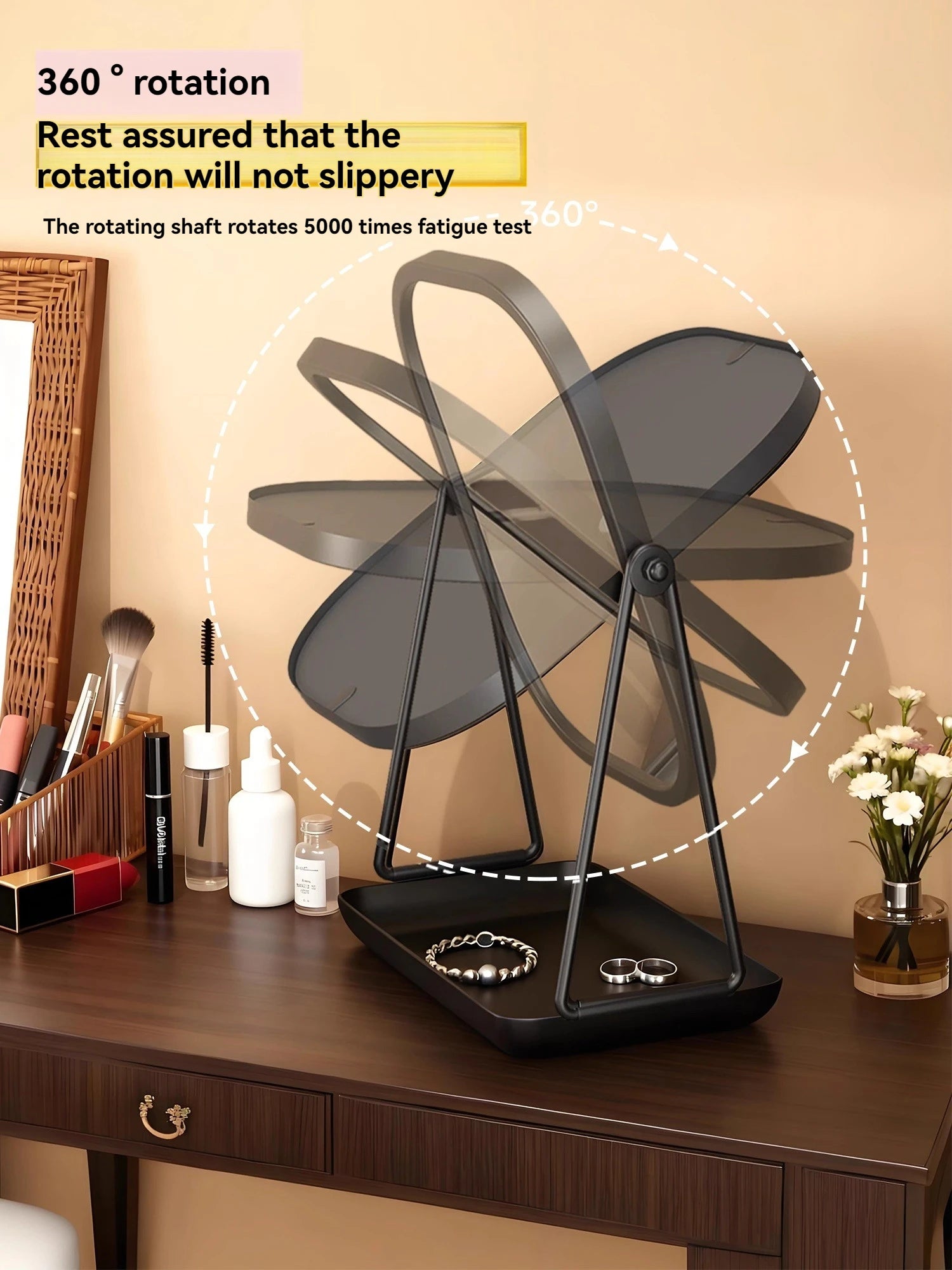 Rotating makeup mirror, light luxury style desktop with chassis, can store large makeup mirror, home dressing table mirror Taj Home Store
