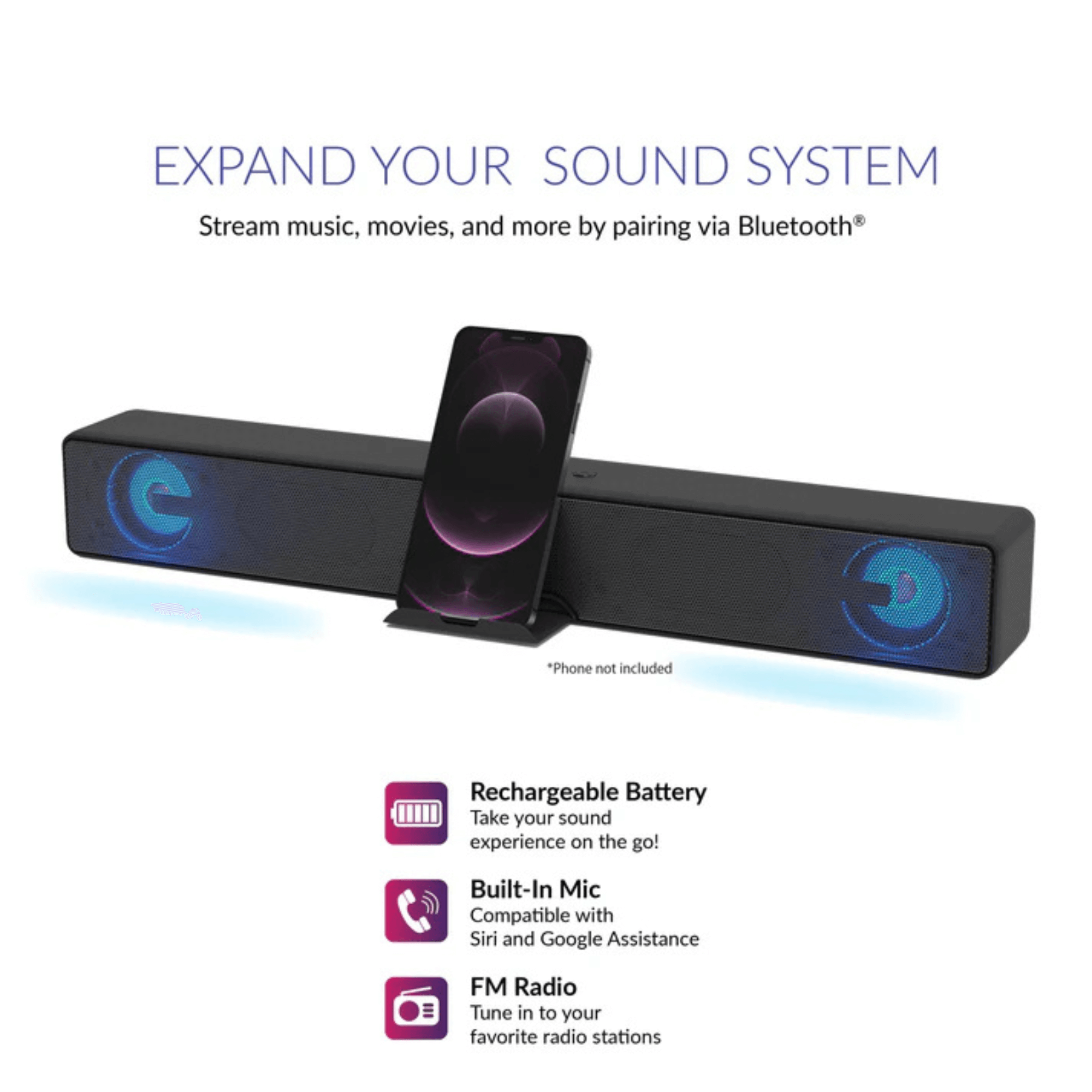 Supersonic 17.6-Inch Portable 10W Bluetooth Soundbar Jupiter Gear Home