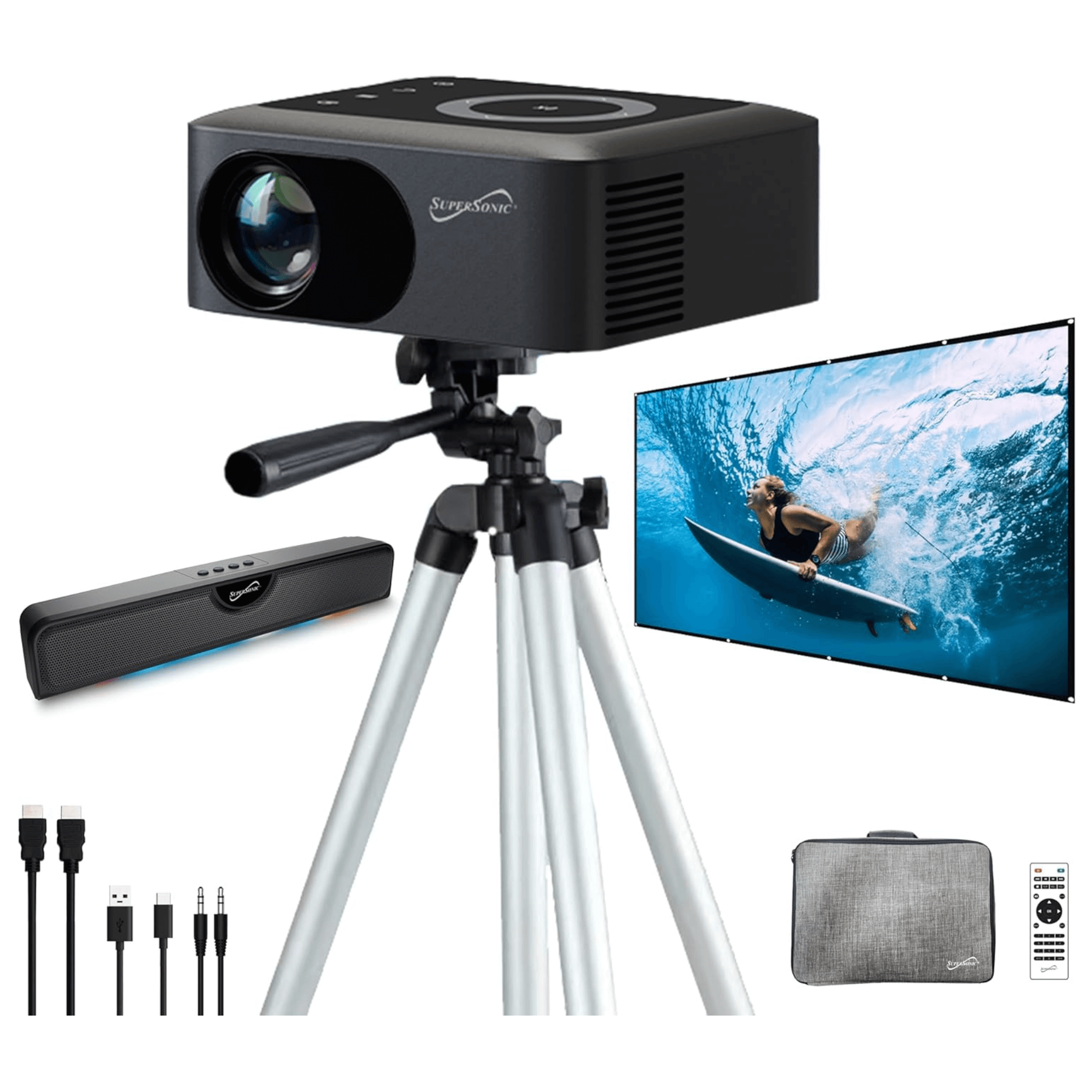 Supersonic Ultimate Soundbar Projector Combo with Built-In Bluetooth and RGB LED Lights Jupiter Gear Home