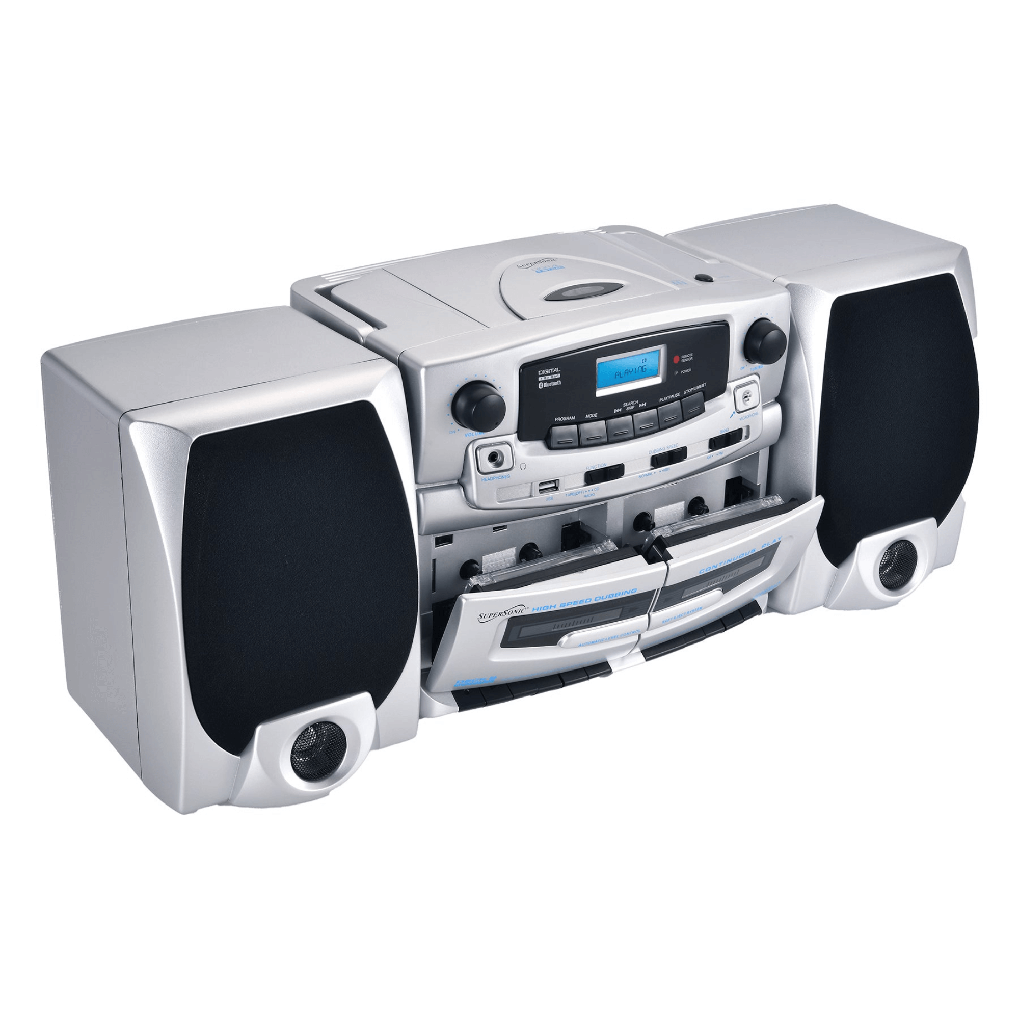 Supersonic Bluetooth Audio System with Double Cassette Recorder & Built-In Mic Jupiter Gear Home