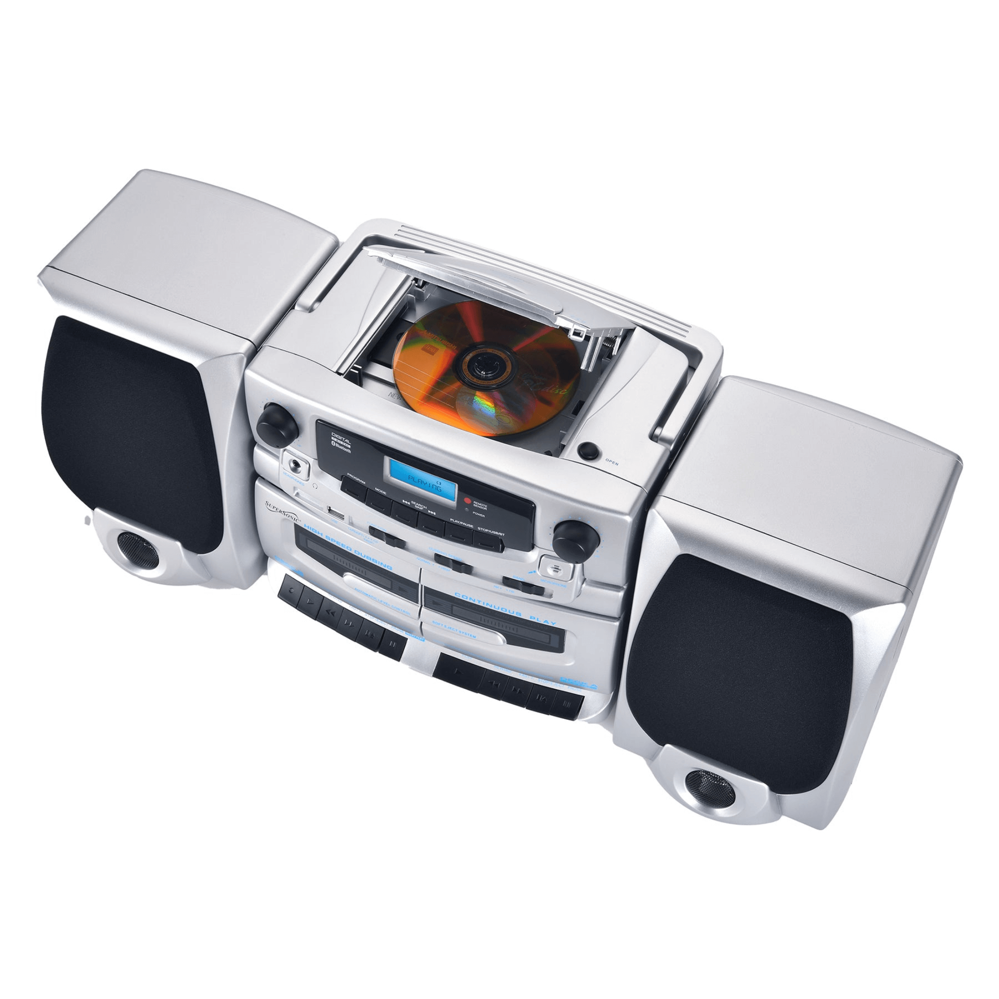 Supersonic Bluetooth Audio System with Double Cassette Recorder & Built-In Mic Jupiter Gear Home