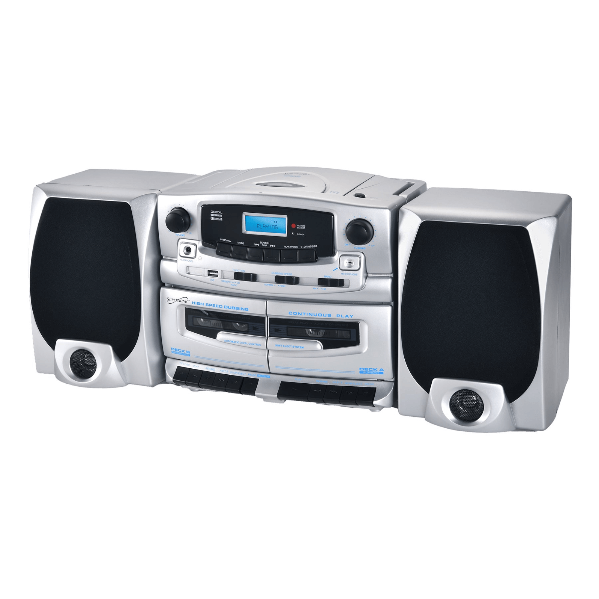 Supersonic Bluetooth Audio System with Double Cassette Recorder & Built-In Mic Jupiter Gear Home