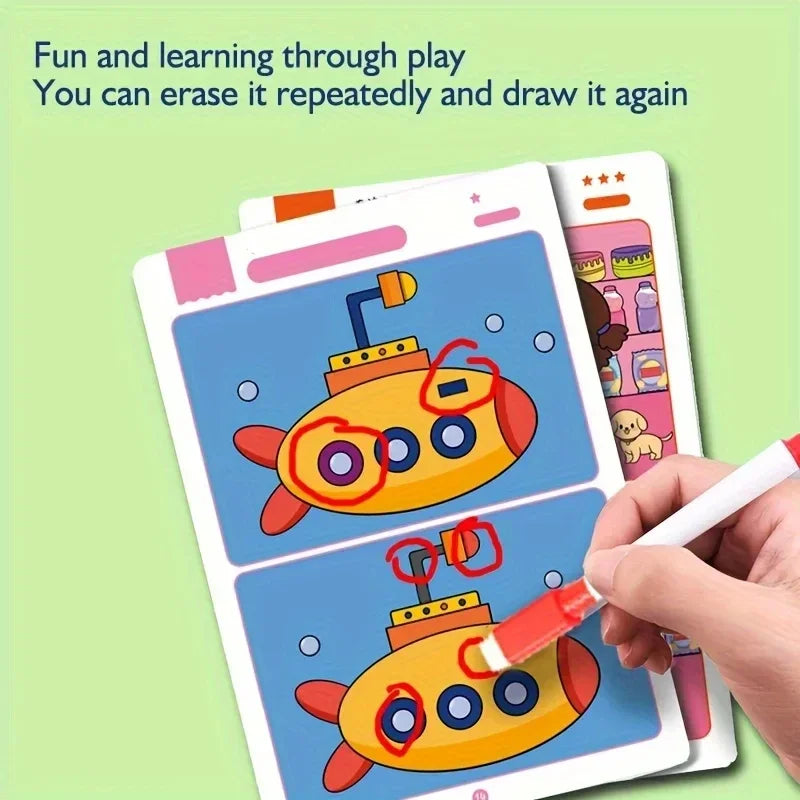 Find Differences Card Game Reusable Cartoon Educational Puzzle for Kids Three Difficulty Levels for Focus Attention Training Taj Home Store