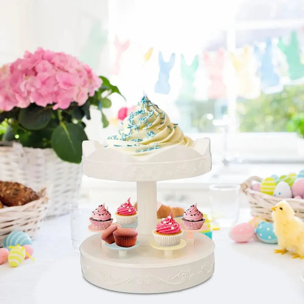 2-tier Automatic Rotating Cake Stand Sushi Dessert Cupcake Macaron Display Tray Wedding Birthday Party Supplies Cakes Turnables Taj Home Store