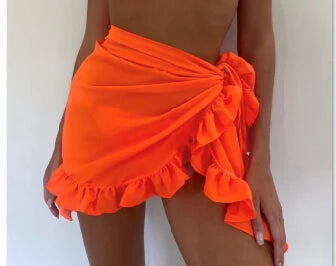 Women Swimsuit Bikini Cover-Ups Skirt Summer Solid Color Beach Wrap Skirt Swimwear Female Ruffles Trim Lace Up Sarong Cover Ups Taj Home Store