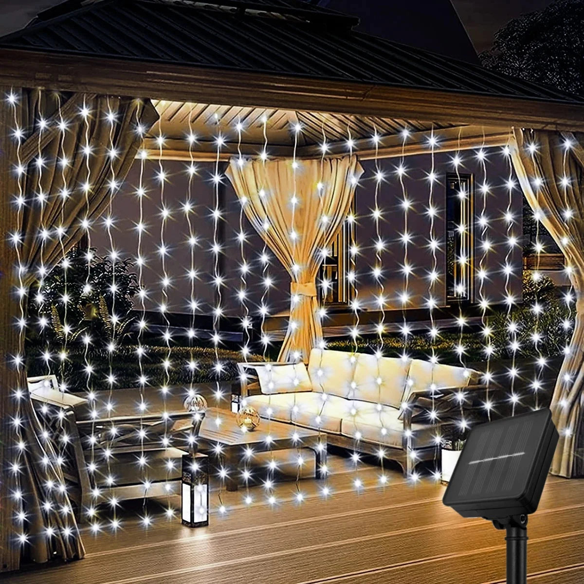 Outdoor Solar Curtain Light 3x3M 300Leds Holiday Decorations Garland 8 Modes Halloween Christmas Party Decor String Lights Taj Home Store