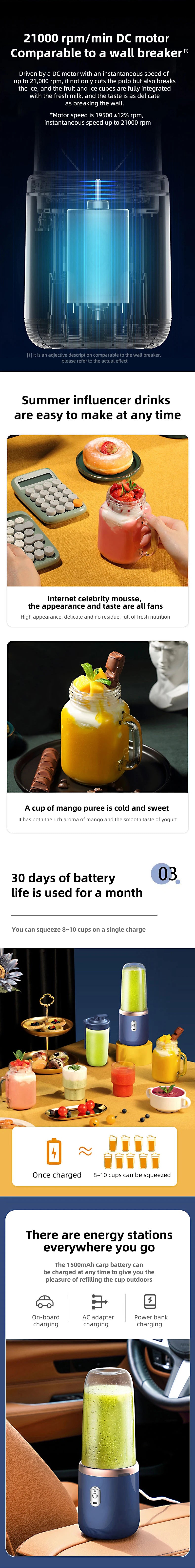 Portable Blender Bottle Electric 6 Blades Multifunction Juice Blender Fresh Juice Smoothie Blender Ice CrushCup Food Processor Taj Home Store
