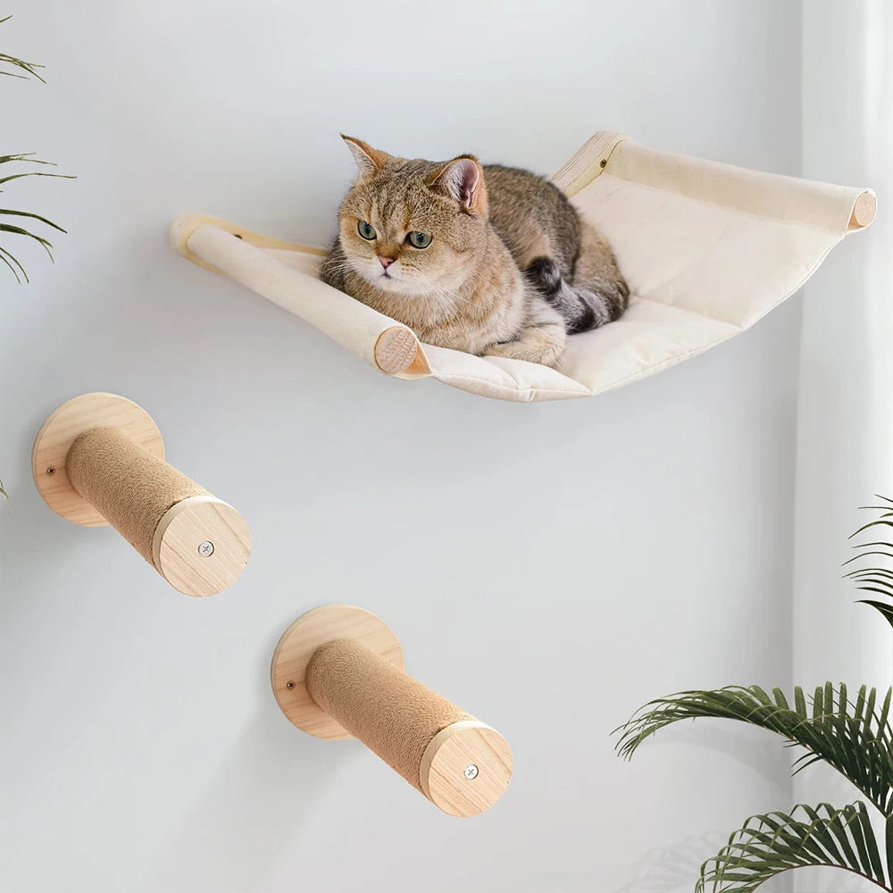 Cat Corner Shelf with 3 Steps Set Wall Mounted Cat Bed Perches Hammock for Sleeping Climbing Scratching Pet Wooden Furniture Taj Home Store