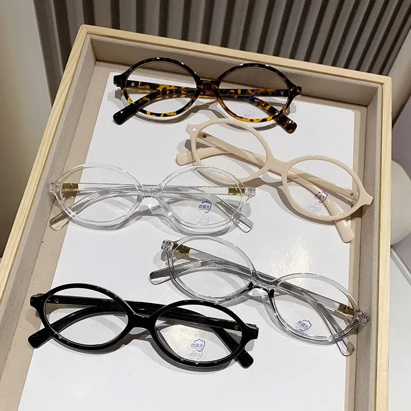 Elliptical Artistic Style Myopia Glasses Retro Small Frame Flat Lenses Ultra Light Finished Near Sight Eyewear Fashion Goggles Taj Home Store