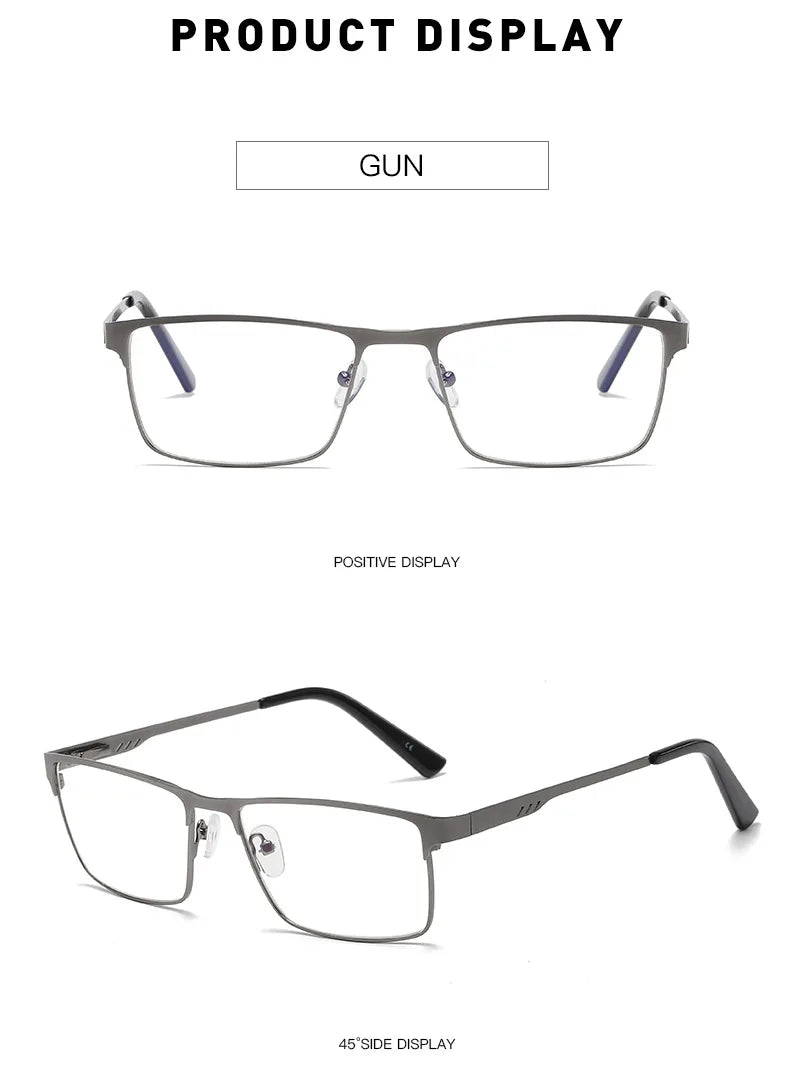 Men Square Metal Large Frame Myopia Glasses Spring Leg Elderly Near Sight Eyewear Blue Light Blocking Eye Protection Eyeglasses Taj Home Store