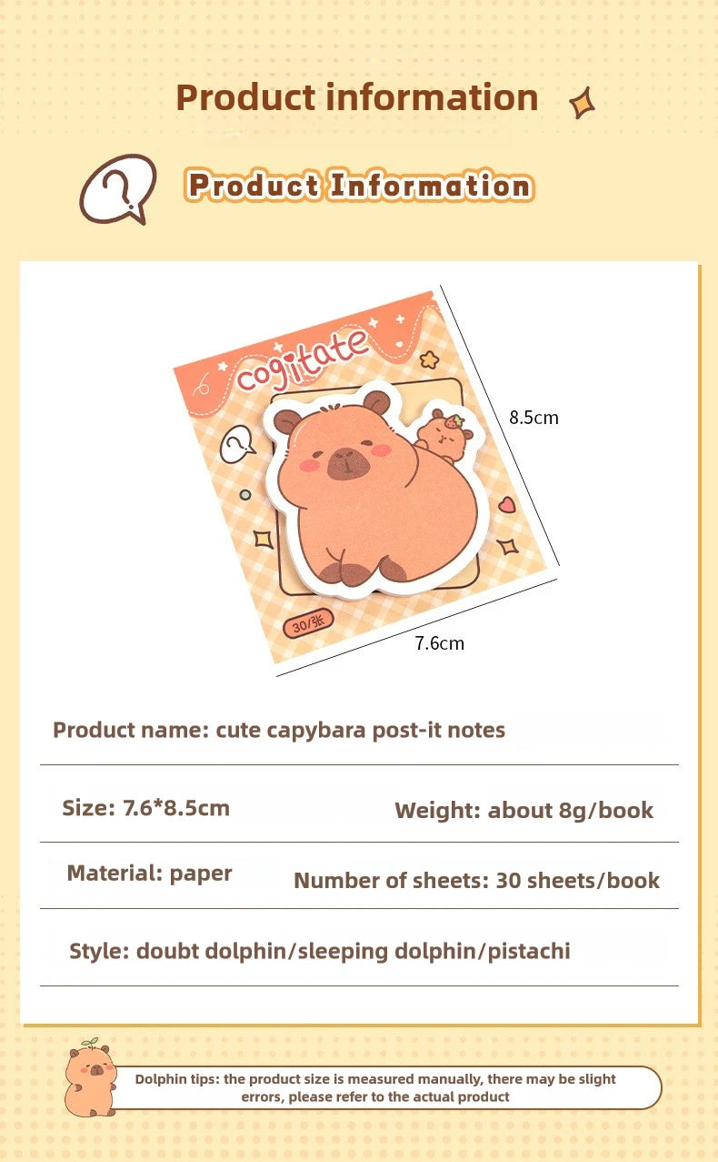 5Pcs/Lot Creative Capybara Memo Pad Cute Cartoon Sticky Notes Message Sticker Book Kawaii Writing Pads School Office Supplies Taj Home Store