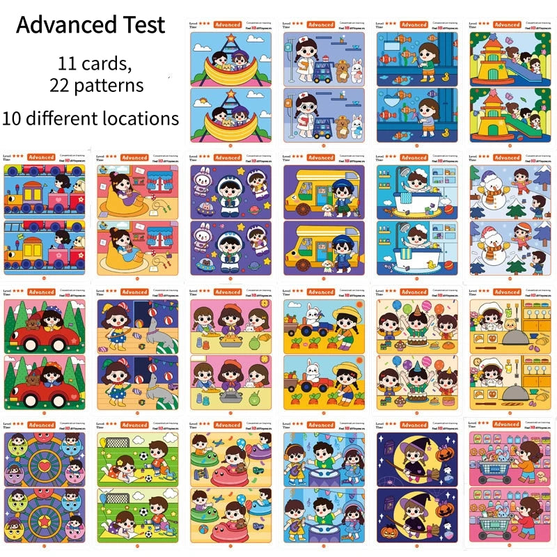 Find Differences Card Game Reusable Cartoon Educational Puzzle for Kids Three Difficulty Levels for Focus Attention Training Taj Home Store