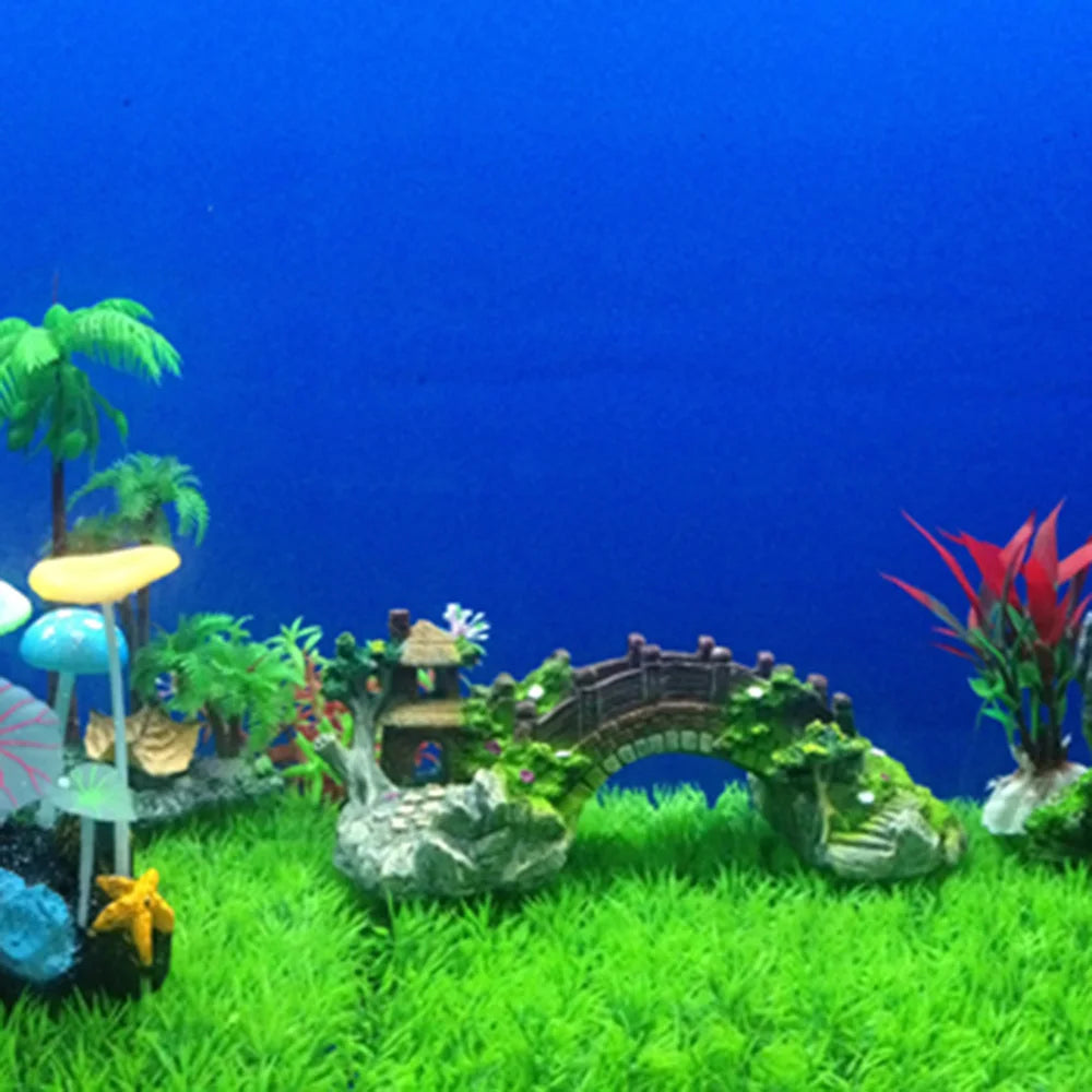 Aquarium Accessories Arbor Tree Plant Fake Landscaping Fish Tank Ornament Artificial Bridge Rockery Resin Aquarium Ornaments Taj Home Store