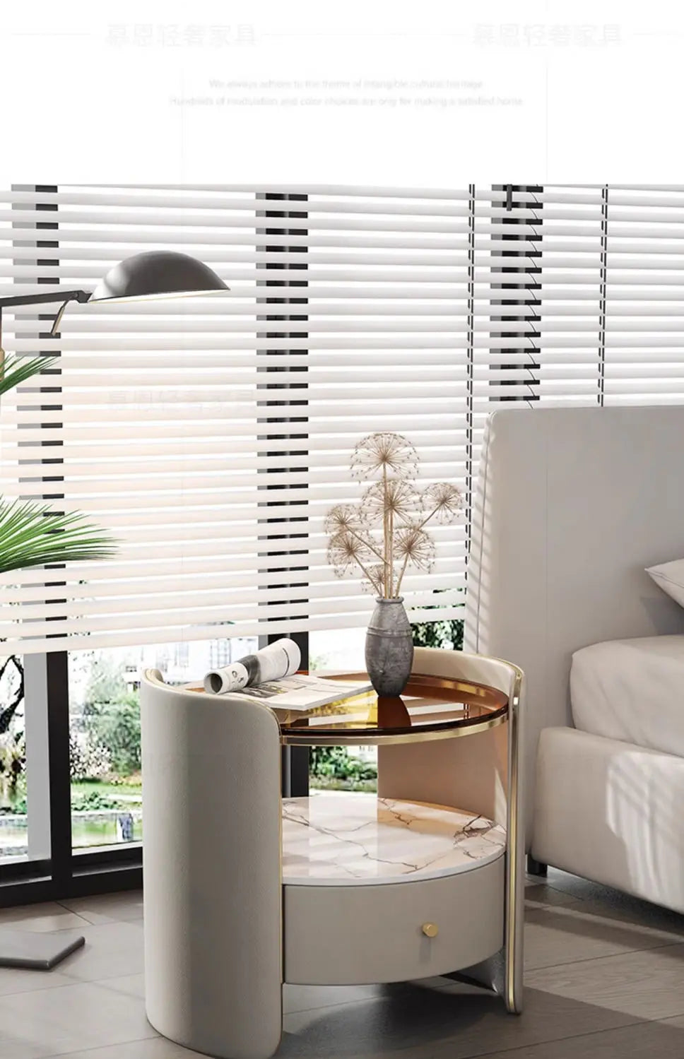Modern Italian Round Bedside Table: Minimalist Design, Luxury & High-End Storage for Home Bedrooms Taj Home Store