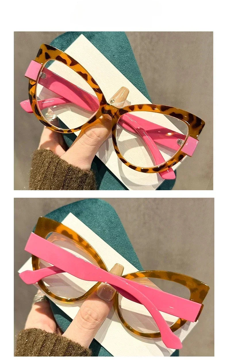 New Fashionable High-definition Cat Eye Glasses with Large Frame Color Blocking Design and Multi-color Anti Blue Light Glasses