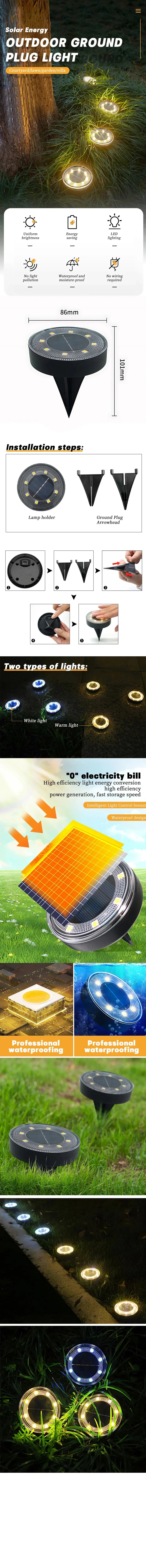 IP68 Waterproof LED Outdoor Solar Power Ground Light Lighting Control Path Deck Lights Yard Driveway Lawn Garden Decoration Lamp Taj Home Store
