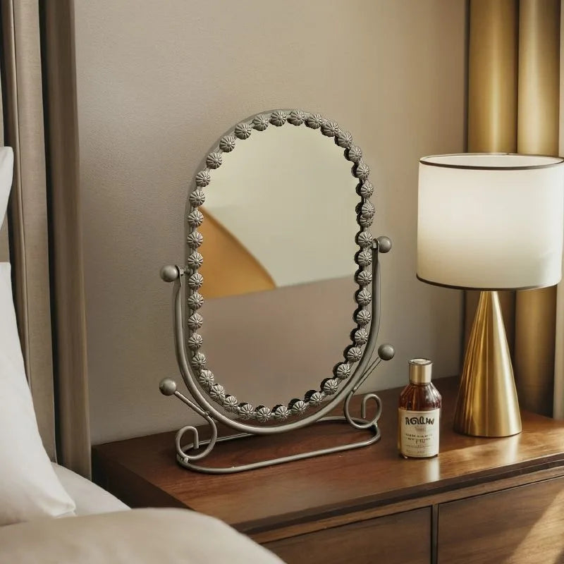 Light Luxury Wrought Iron Vertical Mirror Rotatable Retro Makeup Mirror Bedroom Vanity Mirror Desktop Ornament Photo Props Taj Home Store