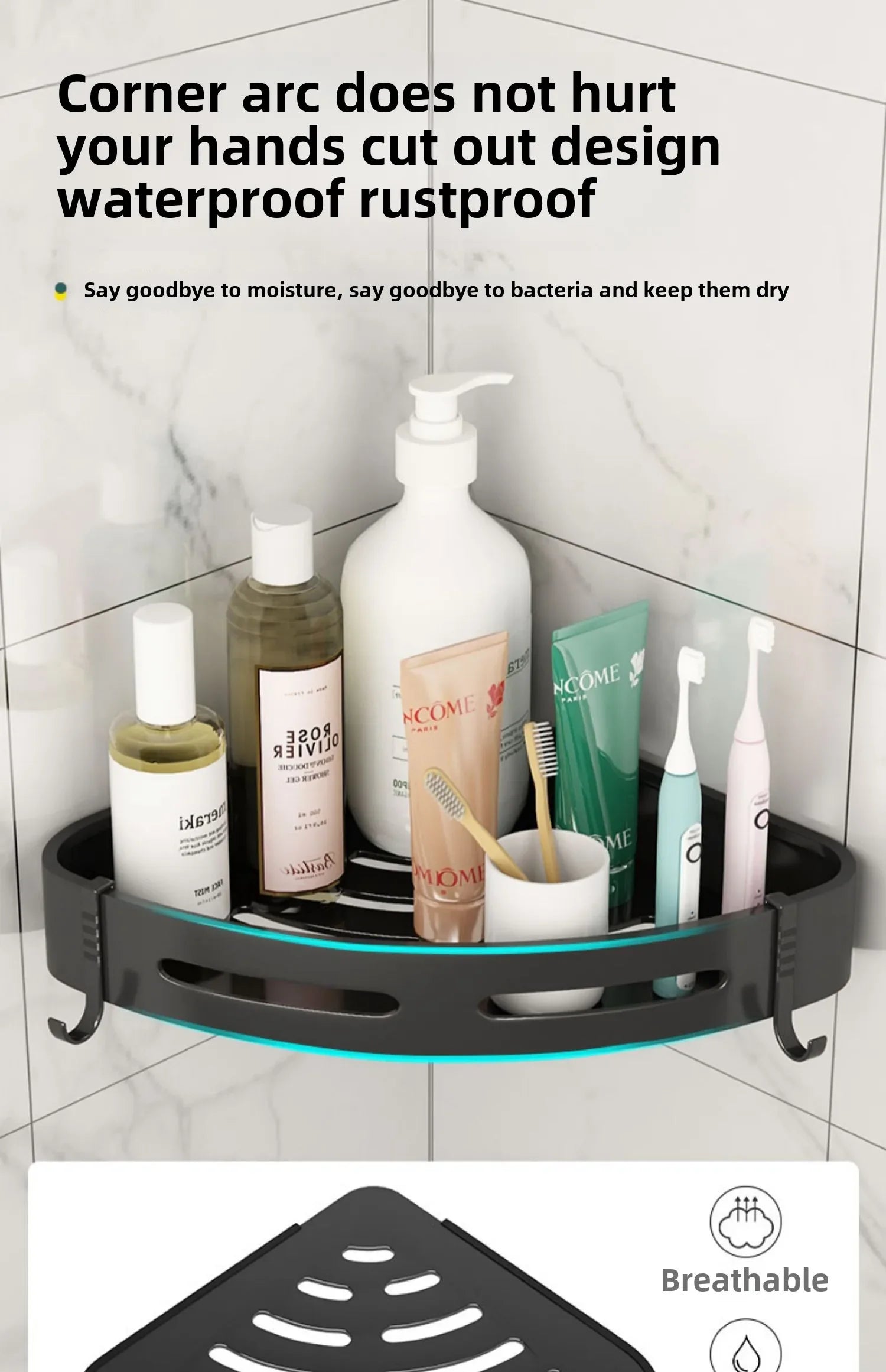 Bathroom Shelves Organizer No Punching Required Kitchen Corner Shelf Racks Shampoo Makeup Storage Holder Shower Towel Caddy Rack Taj Home Store
