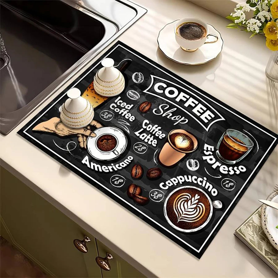 1pc creative pattern printed coffee machine mat kitchen counter quick water absorption utensil drying mat desktop drainage mat Taj Home Store
