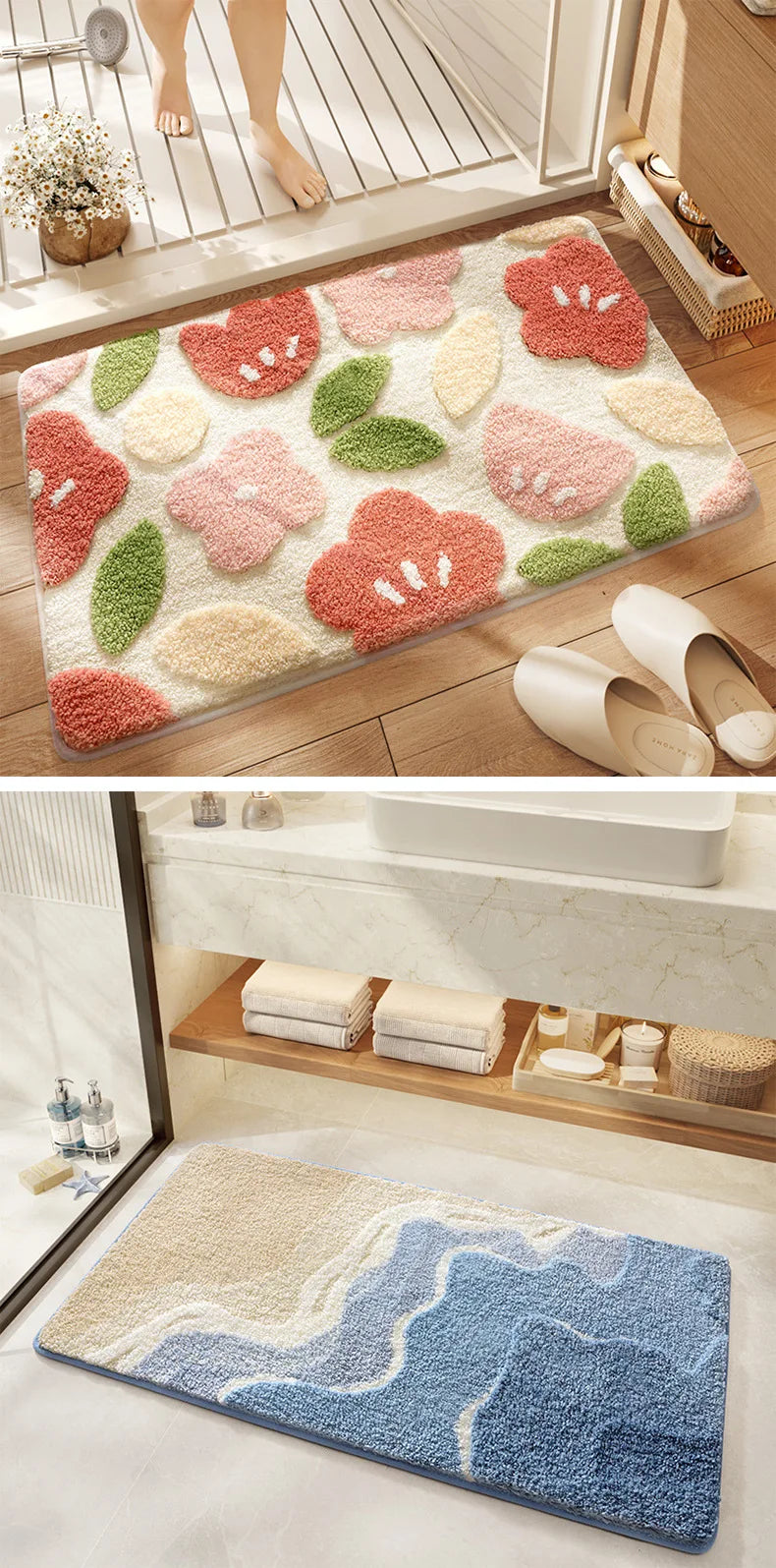 Bathroom Mat, Absorbent Anti Slip, Dirt Resistant Door Mat for Bathroom Entrance,Foot Mat, Flocking, Wave Shaped,Home Decoration Taj Home Store