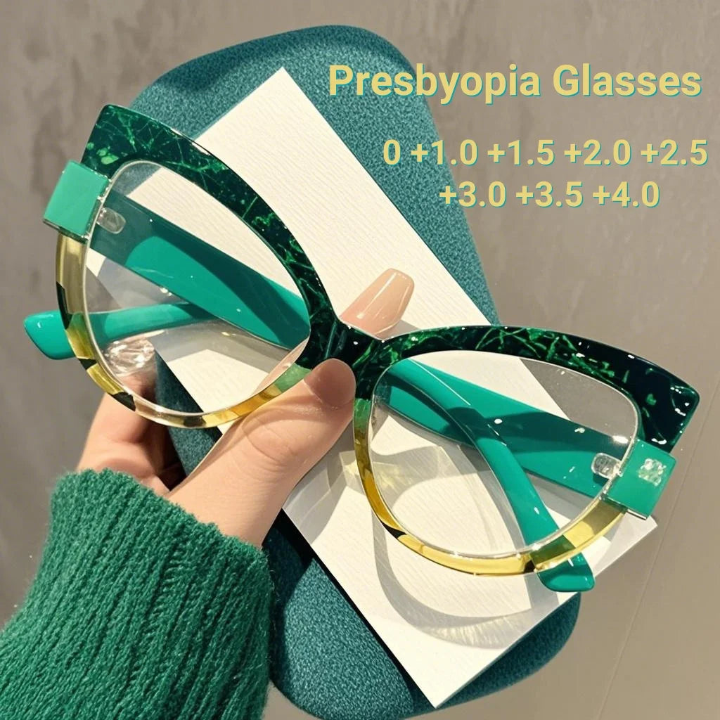 New Fashionable High-definition Cat Eye Glasses with Large Frame Color Blocking Design and Multi-color Anti Blue Light Glasses