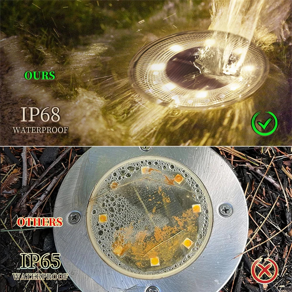IP68 Waterproof LED Outdoor Solar Power Ground Light Lighting Control Path Deck Lights Yard Driveway Lawn Garden Decoration Lamp Taj Home Store