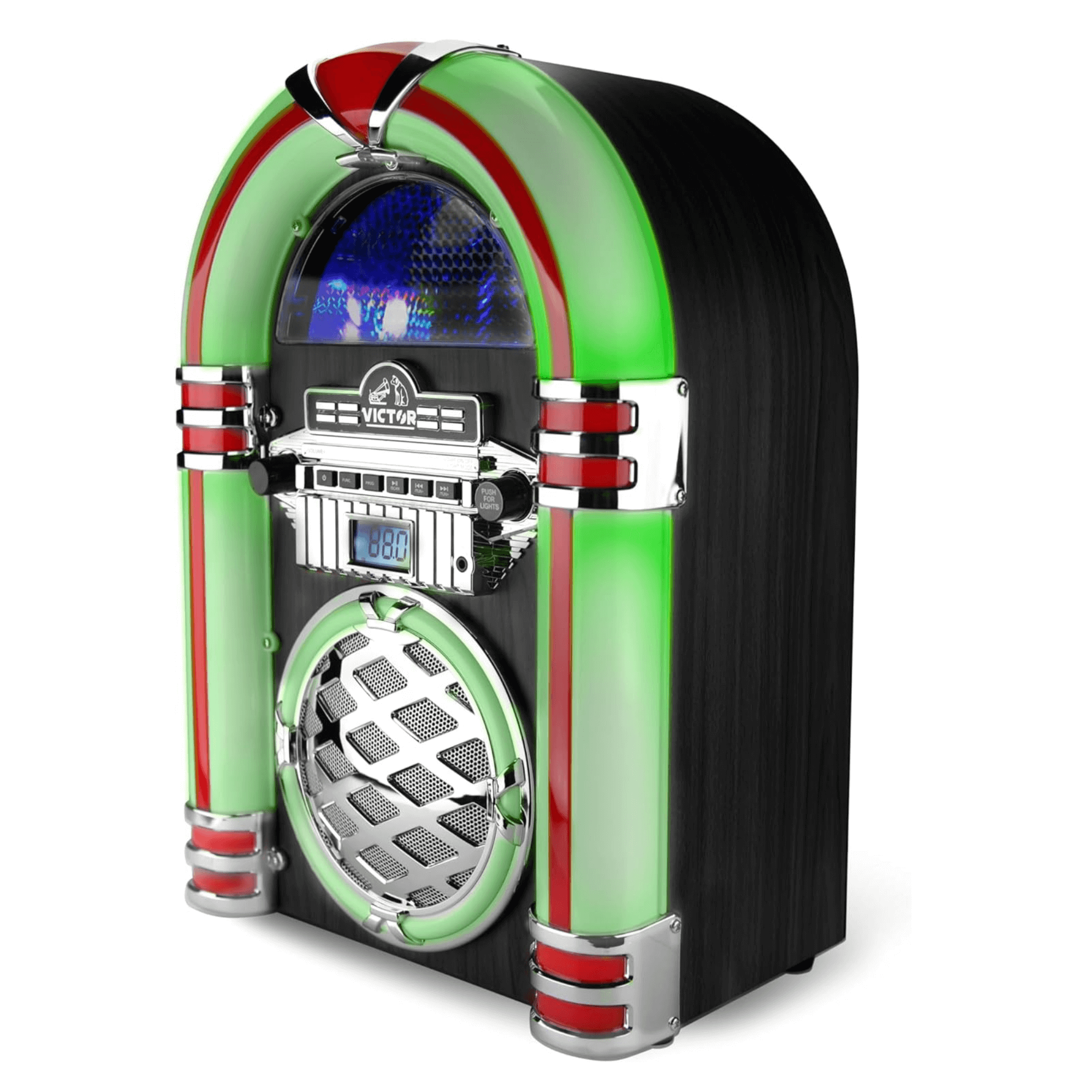 Victor Wilshire Bluetooth Jukebox with Multicolor LED Lighting and FM Radio Jupiter Gear Home