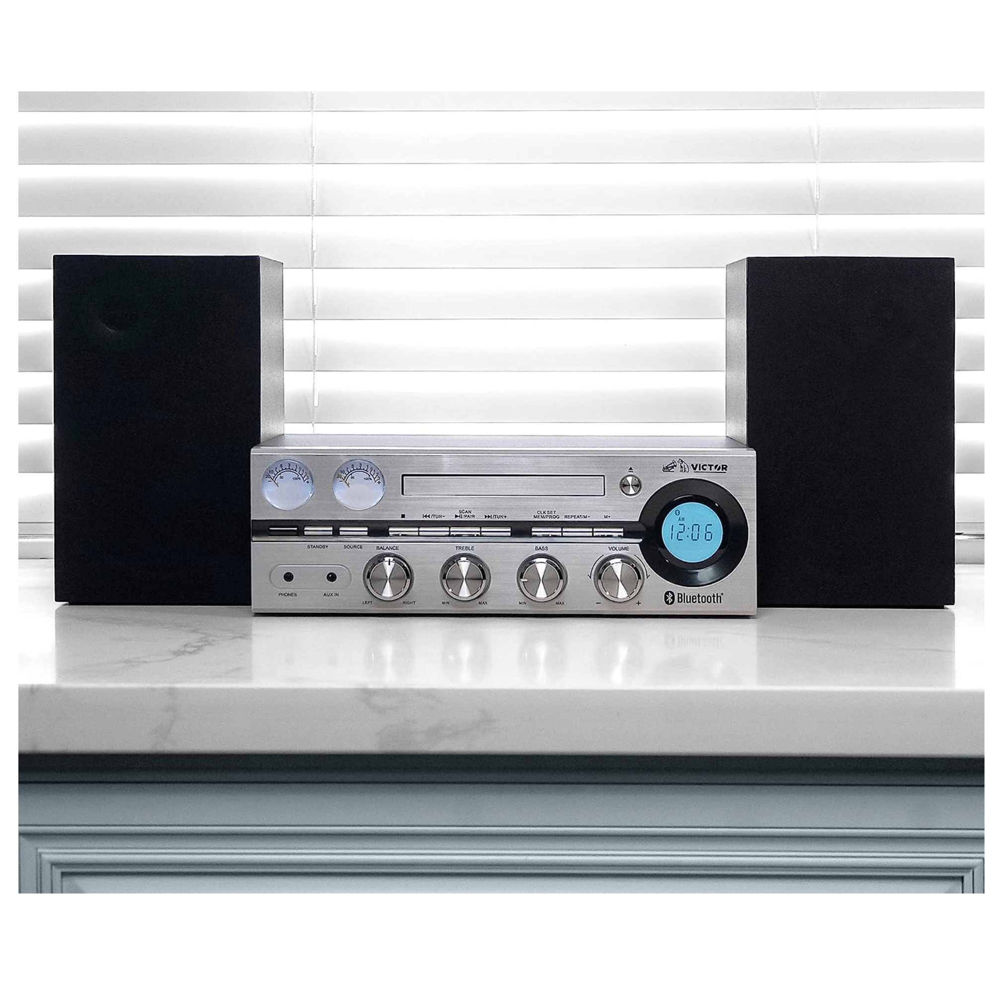 Victor Milwaukee 50W Desktop CD Stereo System w Bluetooth, CD Player & FM Radio Jupiter Gear Home