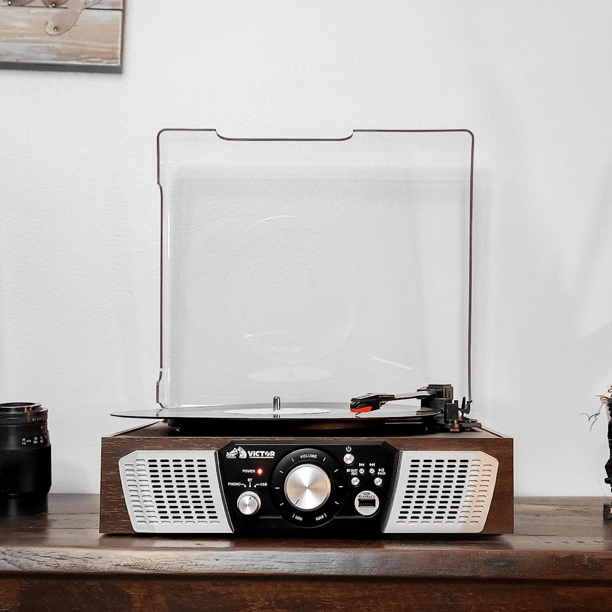 Victor Lakeshore 5-in-1 Hybrid Bluetooth Turntable System w USB and RCA Output Jupiter Gear Home