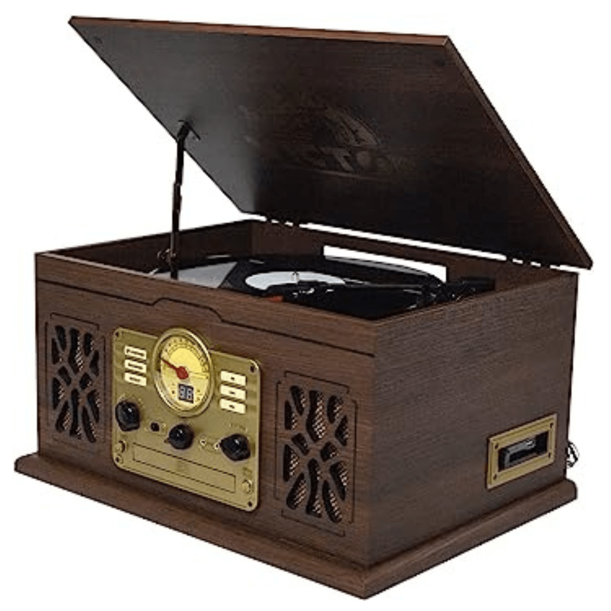 Victor State 7-in-1 Wood Music Center with 3-Speed Turntable and Dual Bluetooth Jupiter Gear Home