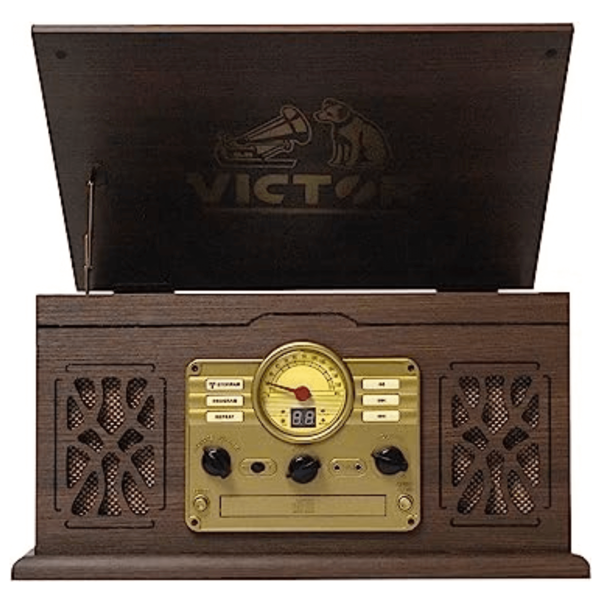Victor State 7-in-1 Wood Music Center with 3-Speed Turntable and Dual Bluetooth Jupiter Gear Home