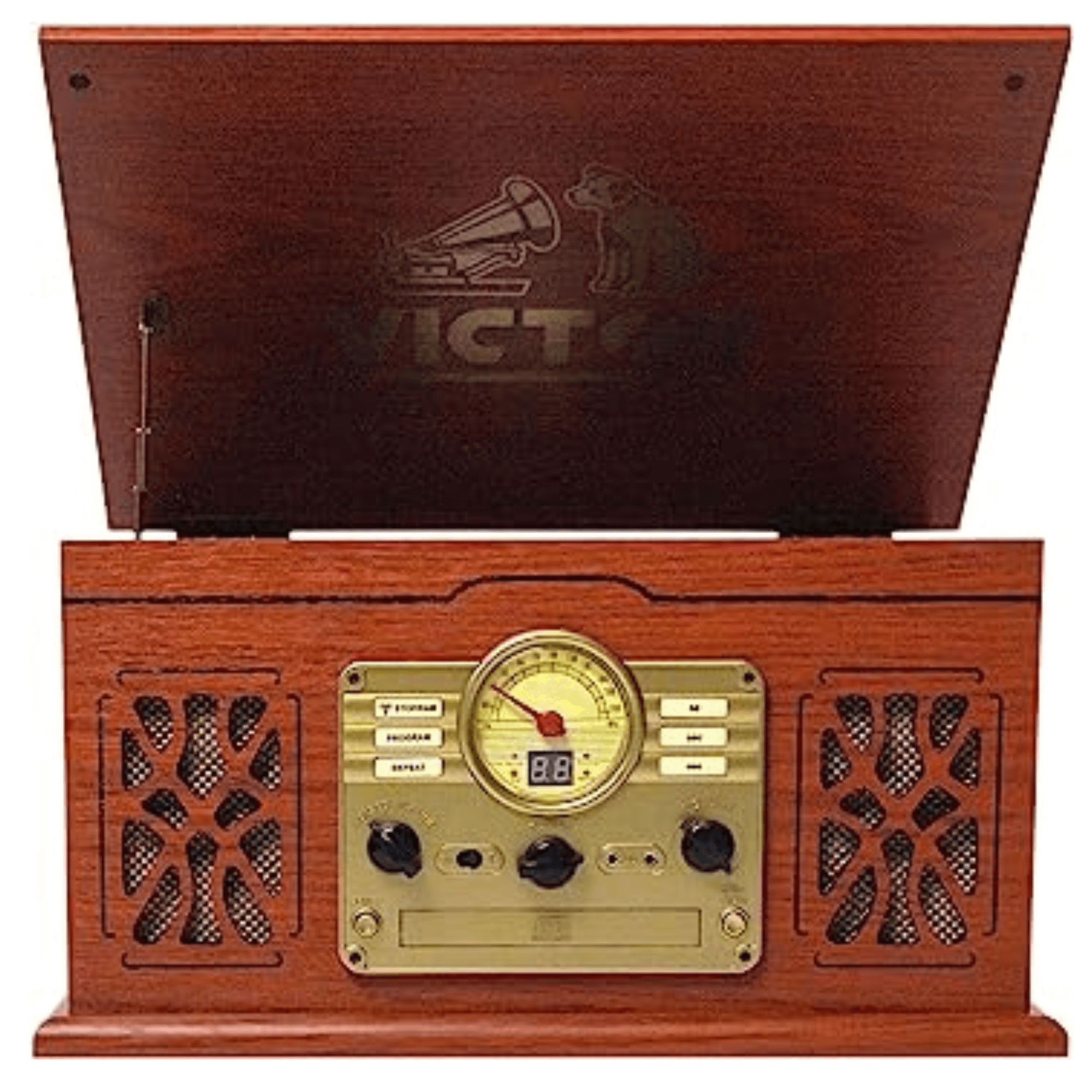 Victor State 7-in-1 Wood Music Center with 3-Speed Turntable and Dual Bluetooth Jupiter Gear Home