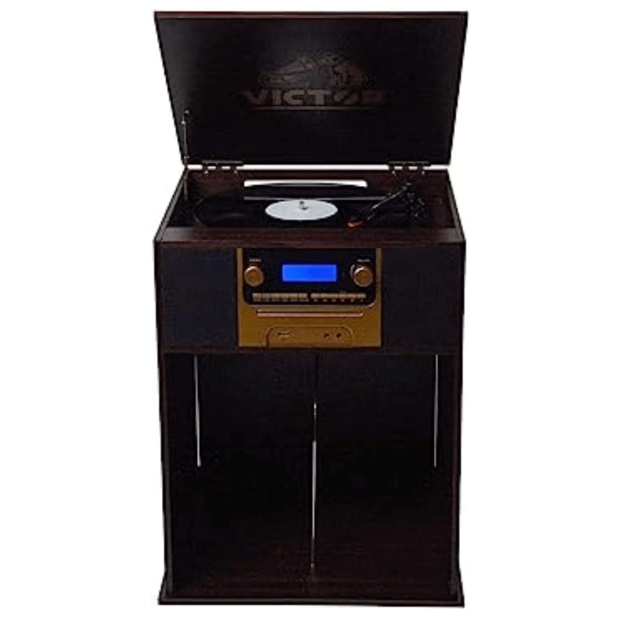 Victor Boyleston 7-in-1 3-Speed Turntable Music Center w Album Storage and USB Port Jupiter Gear Home