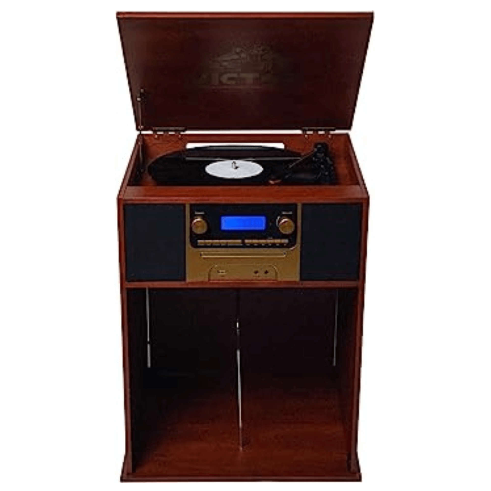 Victor Boyleston 7-in-1 3-Speed Turntable Music Center w Album Storage and USB Port Jupiter Gear Home