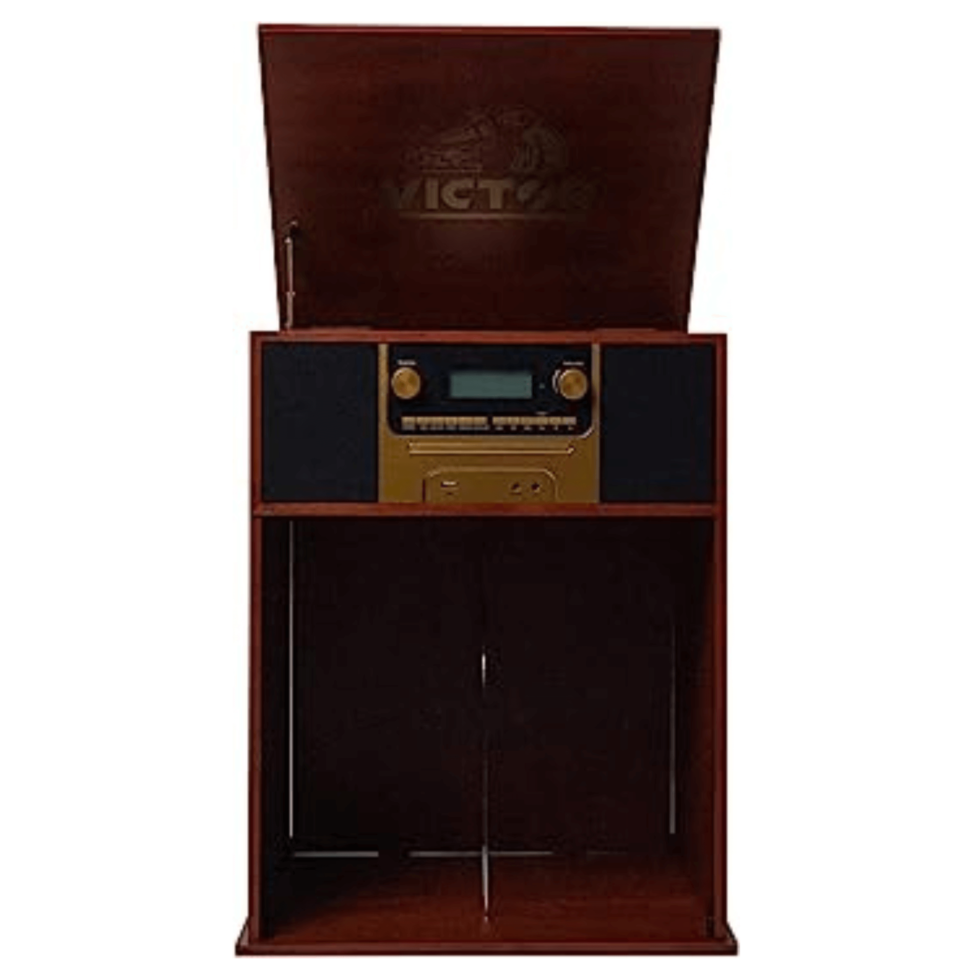 Victor Boyleston 7-in-1 3-Speed Turntable Music Center w Album Storage and USB Port Jupiter Gear Home